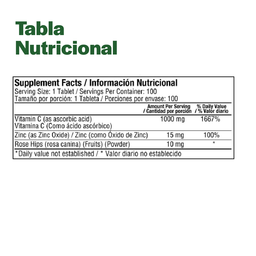 Vitamina C 1000 mg + Zinc y Escaramujo