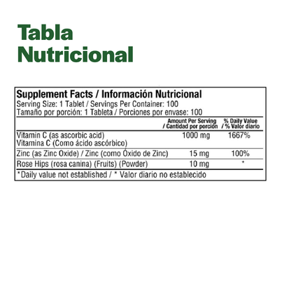 Vitamina C 1000 mg + Zinc y Escaramujo