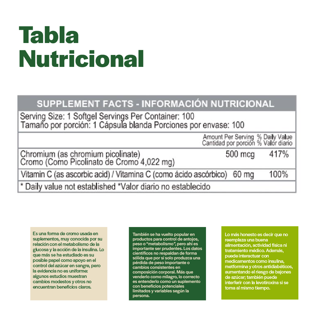 GTF Chormium Picolinate 500 MCG 100 Softgels