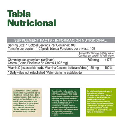 GTF Chormium Picolinate 500 MCG 100 Softgels